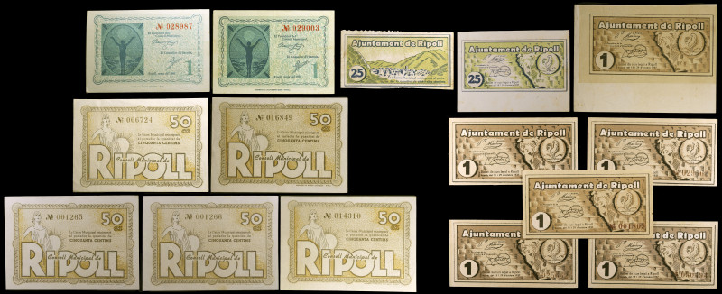 Ripoll. 25 (dos), 50 céntimos (cinco) y 1 peseta (ocho). (T. 2462 a 2465). 15 bi...