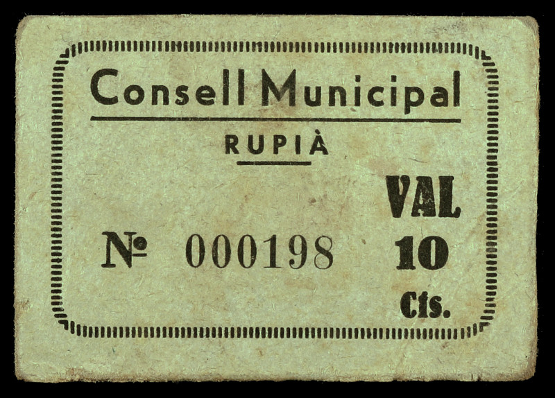 Rupià. 10 céntimos. (T. 2570). Cartón nº 000198. Única emisión del Consell Munic...