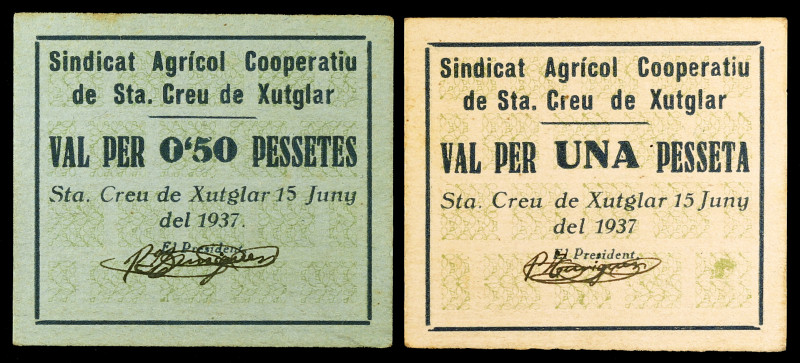 Santa Creu de Xutglar. Sindicat Agrícol Cooperatiu. 50 céntimos y 1 peseta. (T. ...