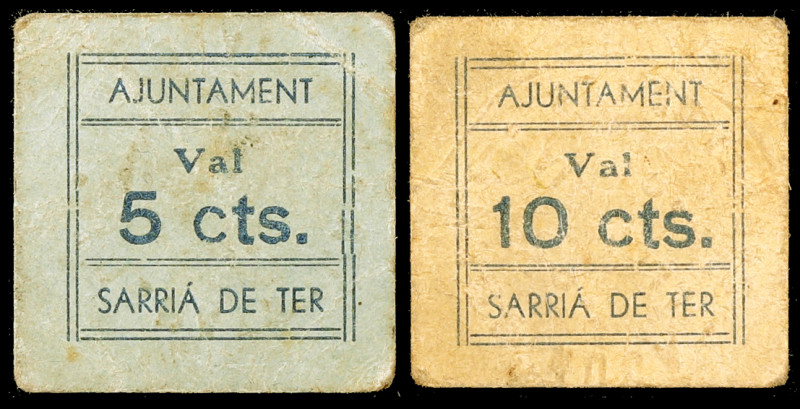 Sarrià de Ter. Ajuntament. 5 y 10 céntimos. (T. 2646 y 2647). 2 cartones, serie ...