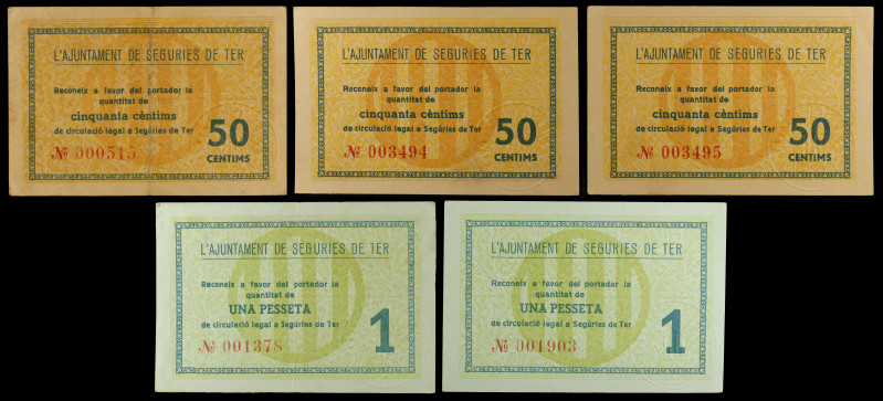 Segúries de Ter. Ajuntament. 50 céntimos (tres) y 1 peseta (dos). (T. 2677, 2677...