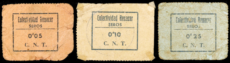 Seròs. Colectividad Renacer. C.N.T. 5, 10 y 25 céntimos. (T. 2725a, 2726 y 2727 ...