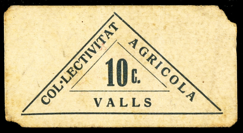 Valls. Col·lectivitat Agrícola. 10 céntimos. (T. 3111). Cartón. Dos esquinas con...