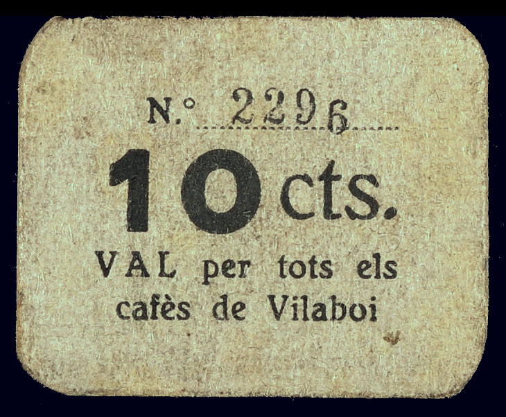 Vilaboi. Val per tots els cafés. 10 céntims. (T. 3196). Cartón con el tampón del...