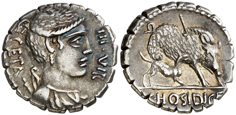 (hacia 68 a.C.). Gens Hosidia. Denario. (Bab. 2) (Craw. 407/1). 3,93 g. MBC+.
