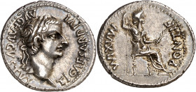 (después 16 d.C.). Tiberio. Denario. (Spink 1763) (S. 16a) (RIC. 30). Atractiva. 3,73 g. EBC-.