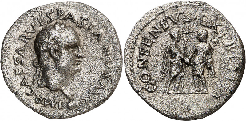 (69-70 d.C.). Vespasiano. ¿Tarraco?. Denario. (Spink falta) (S. 79d) (RIC. 1350,...