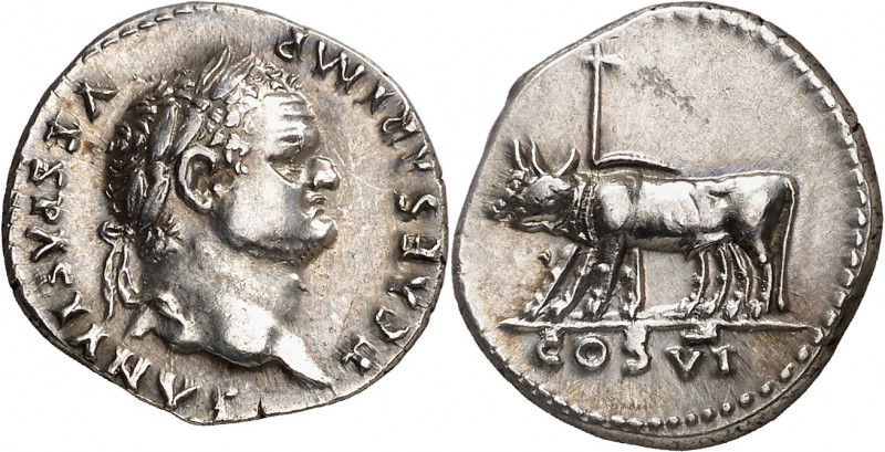 (77-78 d.C.). Tito. Denario. (Spink 2440) (S. 67) (RIC. 951, de Vespasiano). Bel...