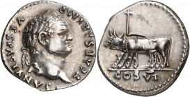 (77-78 d.C.). Tito. Denario. (Spink 2440) (S. 67) (RIC. 951, de Vespasiano). Bella. 3,56 g. EBC-/EBC.