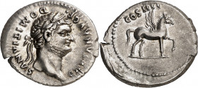 (76-77 d.C.). Domiciano. Denario. (Spink 2637) (S. 47) (RIC. 921, de Vespasiano). 3,44 g. MBC+.