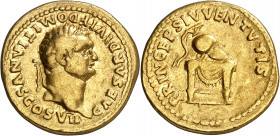 (80-81 d.C.). Domiciano. Áureo. (Spink 2669) (Co. 398, mal descrita) (RIC. 270, de Tito) (Calicó 920). 7,17 g. MBC.