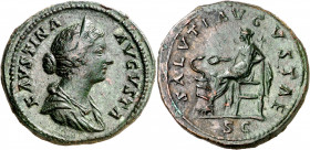 (161-175 d.C.). Faustina hija. Sestercio. (Spink 5383) (Co. 200) (RIC. 1668). Pátina verde. Atractiva. 24,90 g. EBC-.