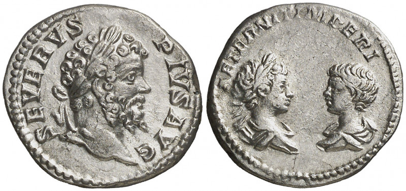(201 d.C.). Septimio Severo, Caracalla y Geta. Denario. (Spink 6528 var) (S. 6) ...