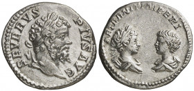 (201 d.C.). Septimio Severo, Caracalla y Geta. Denario. (Spink 6528 var) (S. 6) (RIC. 251, de Septimio Severo). Ex Áureo & Calicó 28/05/2013, nº 73. M...