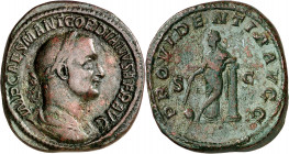 (238 d.C.). Gordiano I, Africano. Sestercio. (Spink 8450) (Co. 6) (RIC. 9). Muy rara. 23,92 g. MBC.