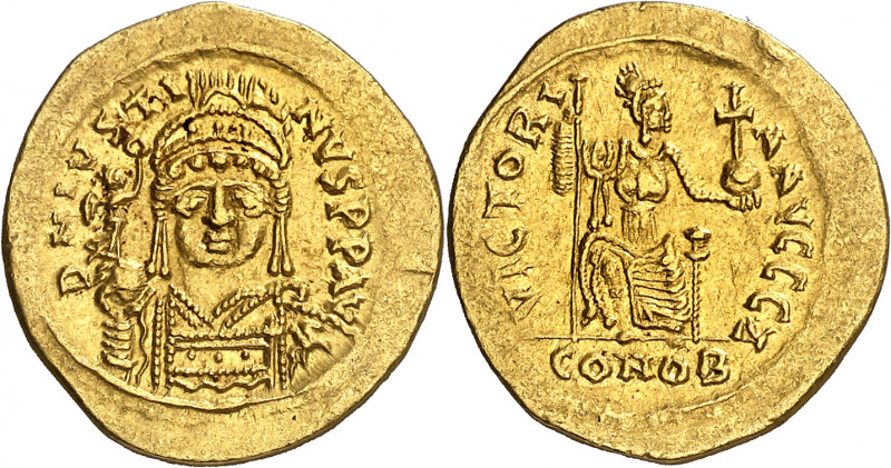 * (573-574). Justino II (565-578). Cartago. Sólido. (Ratto 757 var) (S. 391). Tr...