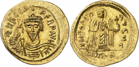 * Focas (602-610). Constantinopla. Sólido. (Ratto 1180 var) (S. 620). Ligera doble acuñación en anverso. Moneda exenta de pago de tasas de exportación...