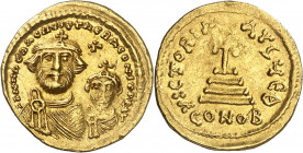 * Heraclio y Heraclio Constantino (610-641). Constantinopla. Sólido. (Ratto 1359 var) (S. 742). Moneda exenta de pago de tasas de exportación. This co...