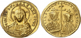 Constantino VII y Romano I (945-959). Constantinopla. Sólido. (Ratto 1905) (S. 1751). Atractiva Ex Áureo 21/10/2003, nº 102. 4,38 g. EBC-.