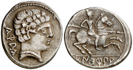 Conterbia Carbica (Huete). Denario. (FAB. 845) (ACIP. 1827). Ex HSA 24682. Escasa. 3,10 g. MBC+.