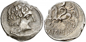 Icalcunscen (Iniesta). Denario. (FAB. 1402) (ACIP. 2084). Ex HSA 24688. Escasa. 3,56 g. MBC+.