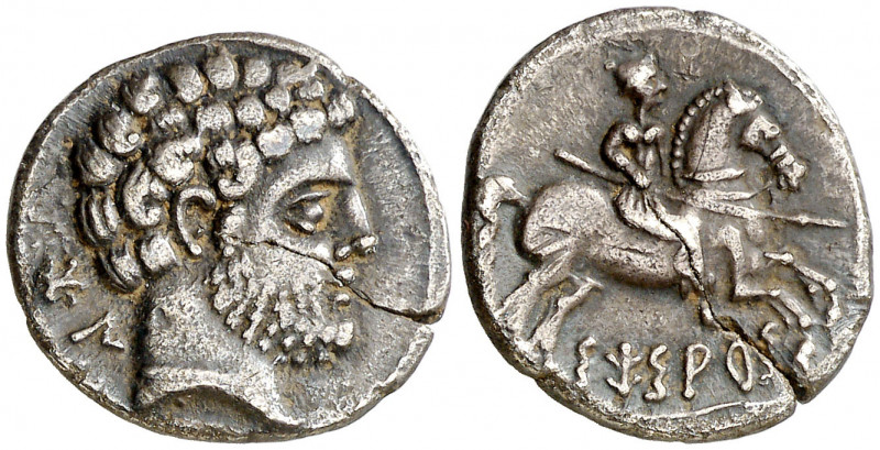 Sesars (en Aragón). Denario. (FAB. 2195) (ACIP. 1402). Grieta radial. Ex HSA 124...
