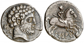 Sesars (en Aragón). Denario. (FAB. 2195) (ACIP. 1402). Grieta radial. Ex HSA 12491. Ex Colección Cervera. Muy escasa. 3,83 g. (MBC+).