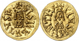 Sisebuto (612-621). Mentesa (La Guardia). Triente. (CNV. 226.14) (R.Pliego 264f). Atractiva. 1,42 g. EBC-.
