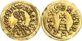 Recesvinto (649-672). Emerita (Mérida). Triente. (CNV. 463) (R.Pliego 600a). Muy atractiva. Rara. 1,50 g. EBC-.