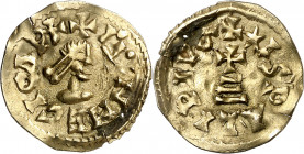 Egica (687-702). Ispali (Sevilla). Triente. (CNV. 516) (R.Pliego 696a). Alabeada. Escasa. 1,16 g. (MBC+).