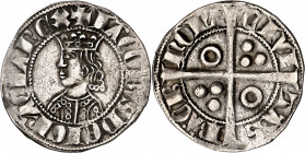 Jaume II (1291-1327). Barcelona. Croat. (Cru.V.S. 333) (Cru.C.G. 2150). Dos-seis-seis y dos anillos en el vestido. Rara. 3,19 g. MBC.