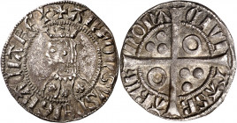 Alfons III (1327-1336). Barcelona. Croat. (Cru.V.S. 366.1) (Cru.C.G. 2184c). Flores de 6 pétalos en el vestido. 2,88 g. MBC/MBC+.
