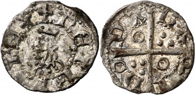 Pere III (1336-1387). Barcelona. Òbol. (Cru.V.S. 419) (Cru.C.G. 2240). Vellón muy rico. 0,41 g. MBC+.