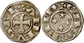 Alfonso VIII (1158-1214). Segovia, Toledo o Burgos. Dinero. (Imperatrix A8:21.2 (50), mismo ejemplar) (AB. 62, de Alfonso VII). Muy rara. 1,14 g. MBC.