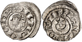Sancho VII (1150-1194). Navarra. Óbolo. (Cru.V.S. 225 var) (R.Ros 3.9.7 var). Cospel algo descentrado. Parte de brillo original. Escasa. 0,36 g. (EBC-...