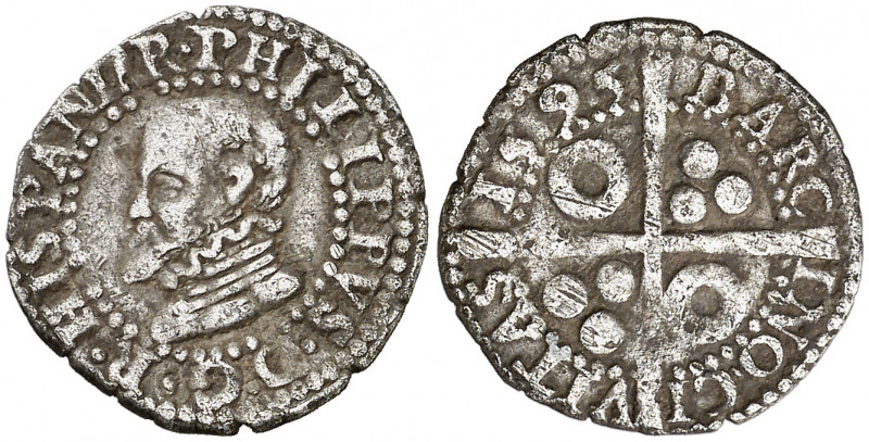 1595. Felipe II. Barcelona. 1/2 croat. (AC. 110) (Cru.C.G. 4247d var). Ex Áureo ...