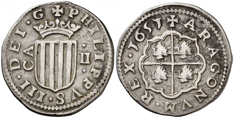 1651. Felipe IV. Zaragoza. 2 reales. (AC. 996) (Cru.C.G. 4488a). Manchitas en re...