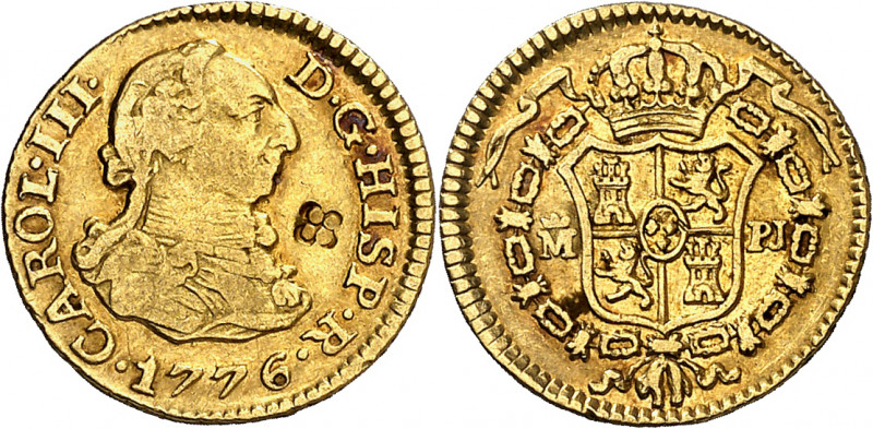 * 1776. Carlos III. Madrid. PJ. 1/2 escudo. (AC. 1264). Resello particular en an...