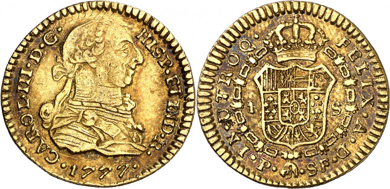 1777. Carlos III. Popayán. SF. 1 escudo. (AC. 1420) (Restrepo 54-10). Leves rayi...