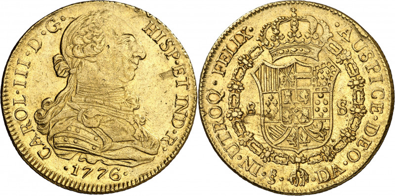 1776. Carlos III. Santiago. DA. 8 escudos. (AC. 2152) (Cal.Onza 926). Hojitas y ...