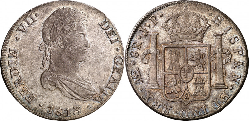 1813. Fernando VII. Lima. JP. 8 reales. (AC. 1246). Bella pátina. Ex Áureo 17/10...