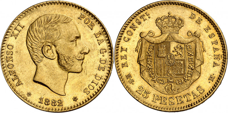 1882/1*1882. Alfonso XII. MSM. 25 pesetas. (AC. 84). Bella. Escasa y más así. 8,...