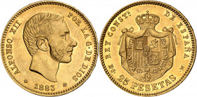 1883*1883. Alfonso XII. MSM. 25 pesetas. (AC. 87). Bella. Brillo original. Rara y más así. 8,07 g. EBC.
