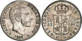 1885. Alfonso XII. Manila. 20 centavos. (AC. 111). Bella. Brillo original. 5,18 g. EBC+.