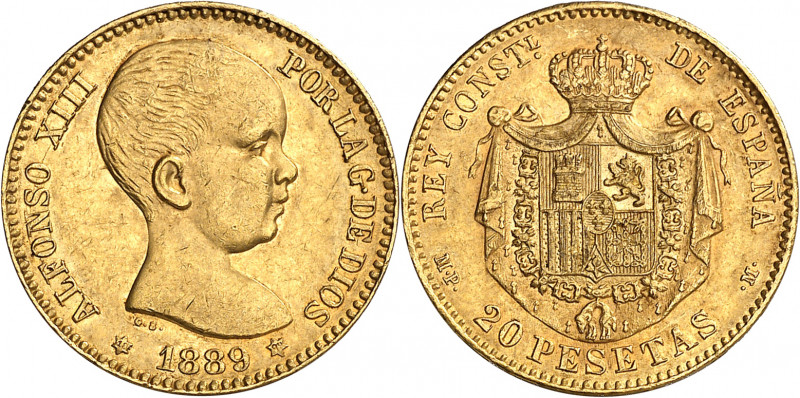 1889*1889. Alfonso XIII. MPM. 20 pesetas. (AC. 113). 6,47 g. EBC-.