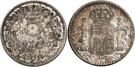 1896. Alfonso XIII. Puerto Rico. PGV. 5 centavos. (AC. 124). Bella. Parte de brillo original. Escasa así. 1,26 g. EBC.