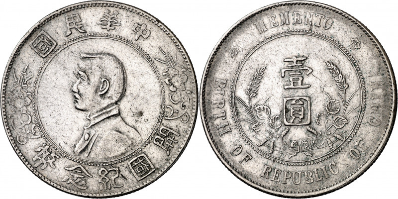 China. s/d (1927). 1 dólar. (Kr. 318a.1). Rayitas. AG. 27,04 g. MBC+.