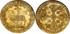 Francia. Juan II (1350-1364). 1 mouton d'or. (Fr. 280) (D. 291). En cápsula de la NGC como MS62, nº 583990-011. Muy bella. Brillo original. Rara y más...