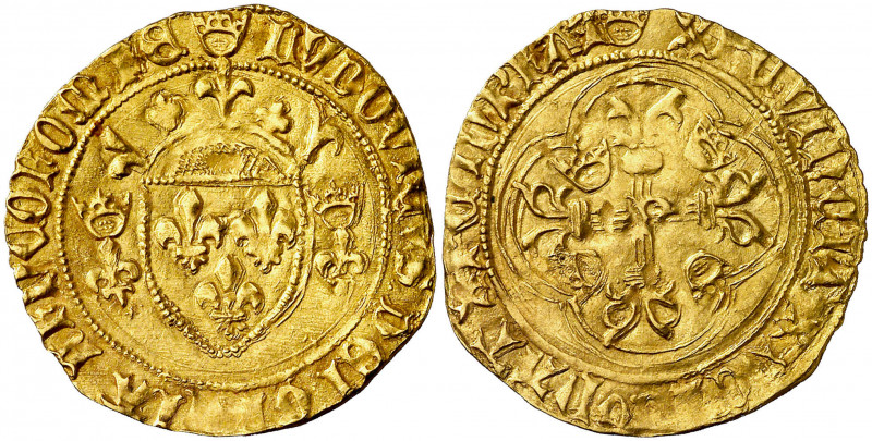 * Francia. Luis XI (1461-1483). Perpignan. 1 écu d'or. (Fr. 200). Atractiva. Ex ...