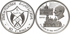 Fujairah. AH 1389/1970. Muhammad bin Hamad al-Sharqi. 10 riyals. (Kr. 20). Vista Papal a las Filipinas. Acuñación de 300 ejemplares. AG. 30,29 g. Proo...